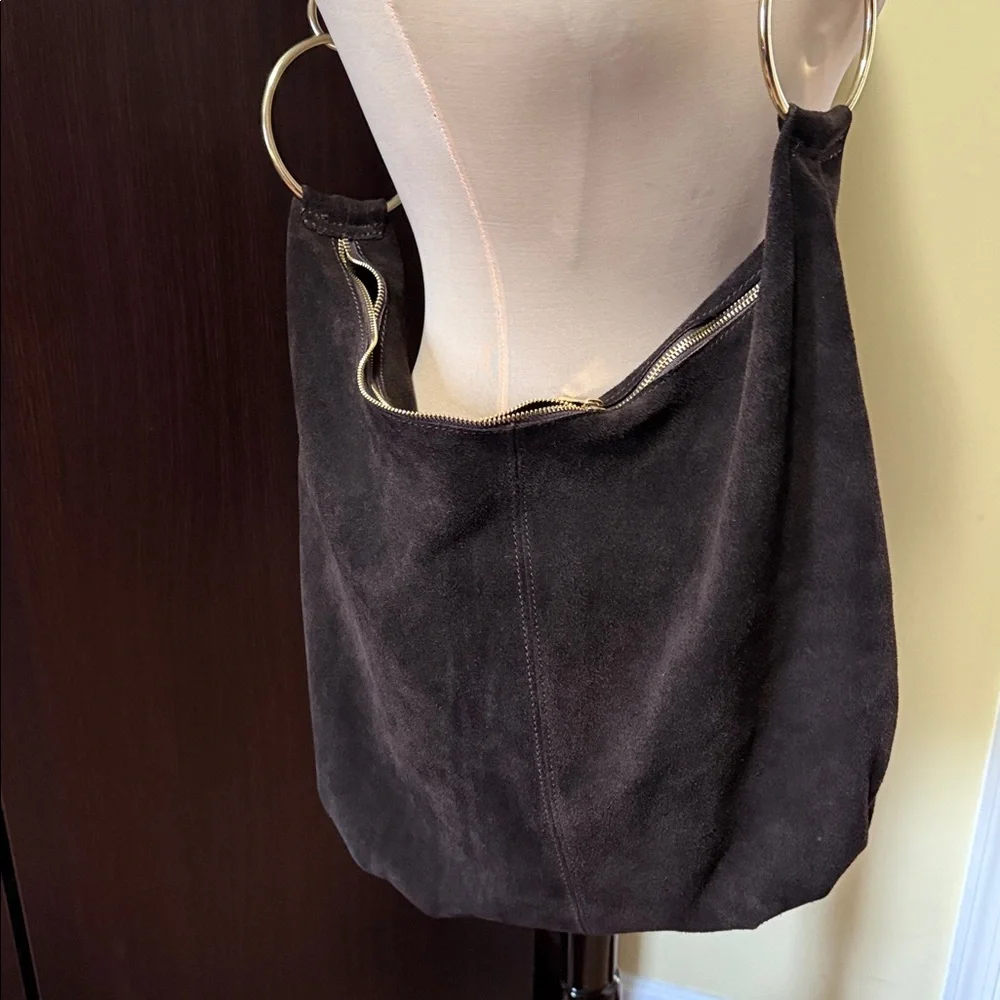 Chocolate Brown Shoulder Hobo Bag in Suede